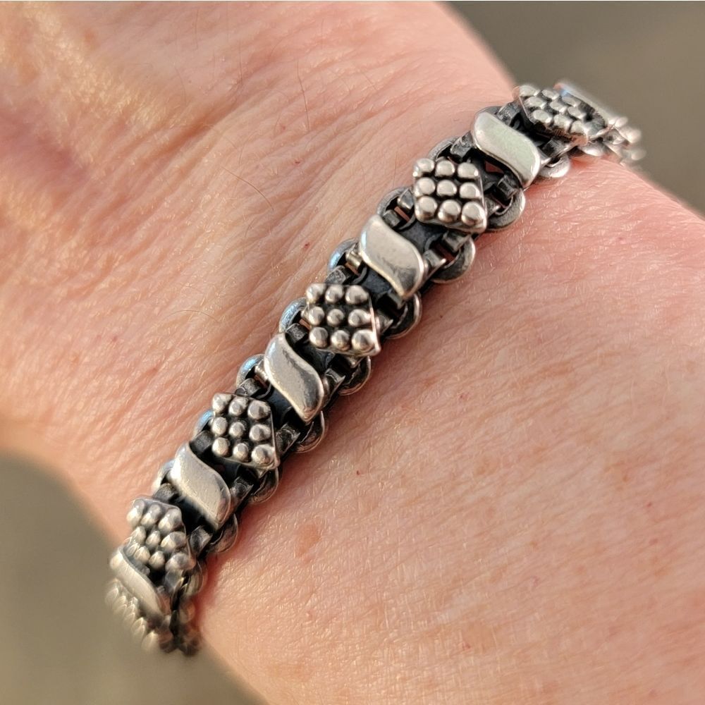 Sterling Artisan Diamond Bead Dots Link Bracelet